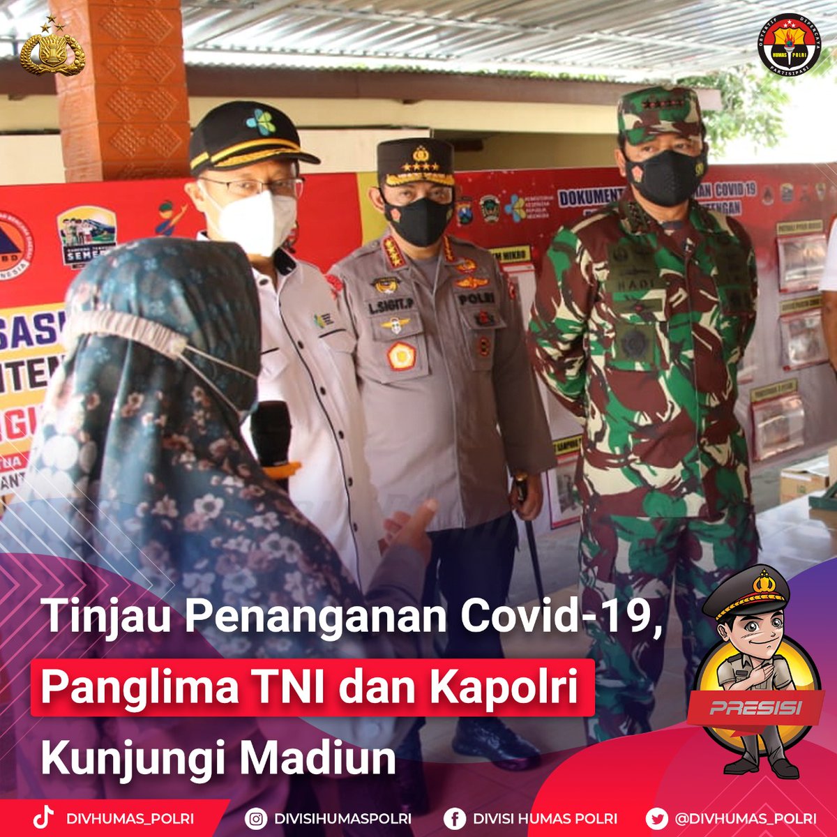 SolokHumas's tweet image. Panglima TNI Marsekal TNI Hadi Tjahjanto, S.I.P., bersama Kapolri Jenderal Polisi Drs. Listyo Sigit Prabowo, M.Si. meninjau kegiatan vaksinasi yang ada di Ngrowo Benning, Edu Park, Kota Madiun
#HUTPolriDukungPemulihan
Percepatan Atasi Pandemi