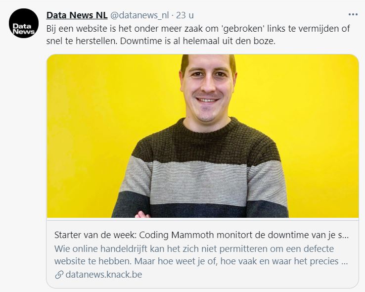 CodingMammoth's tweet image. &quot;Wat wij willen doen, is ondernemers opnieuw de controle geven over hun website. Want een site die te veel offline is, wordt ook minder goed vindbaar via de zoekmachines.&apos; 

Jelle werd geïnterviewd door  @datanews_nl. 💪Lees het volledige artikel hier 👇