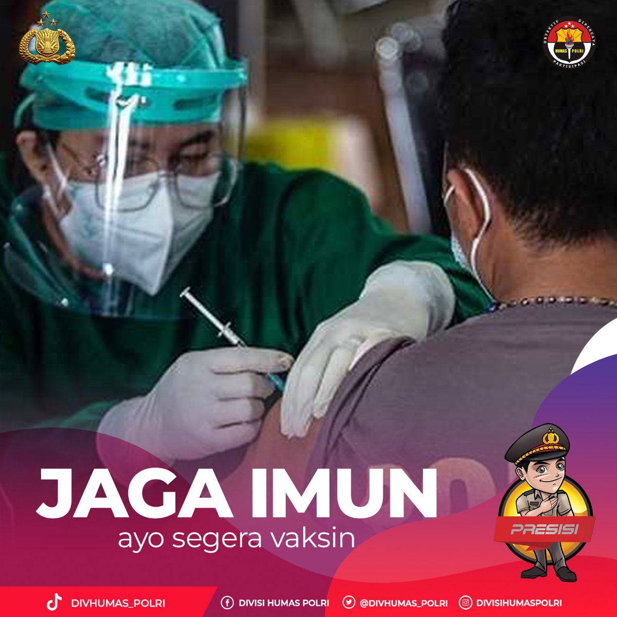 SolokHumas's tweet image. Imunitas tubuh sangat penting untuk di jaga, melakukan vaksinasi bisa menjai salah satu cara
#HUTPolriDukungPemulihan
Percepatan Atasi Pandemi