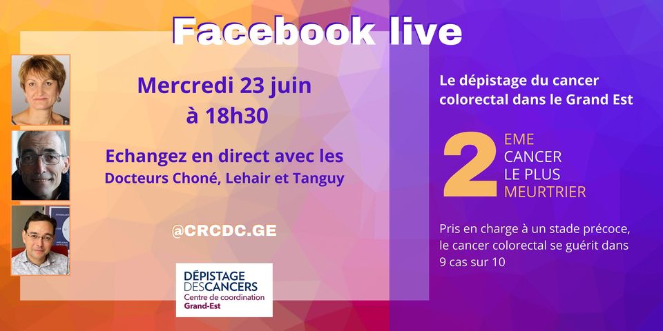 [Prévention cancer] Vous êtes concerné par le dépistage du cancer colorectal ? Vous hésitez ? Vous vous poser des questions ?
➡️ Participez au Facebook live du @CrcdcEst !
Pour en savoir + : fb.me/e/bW7eB0I6P