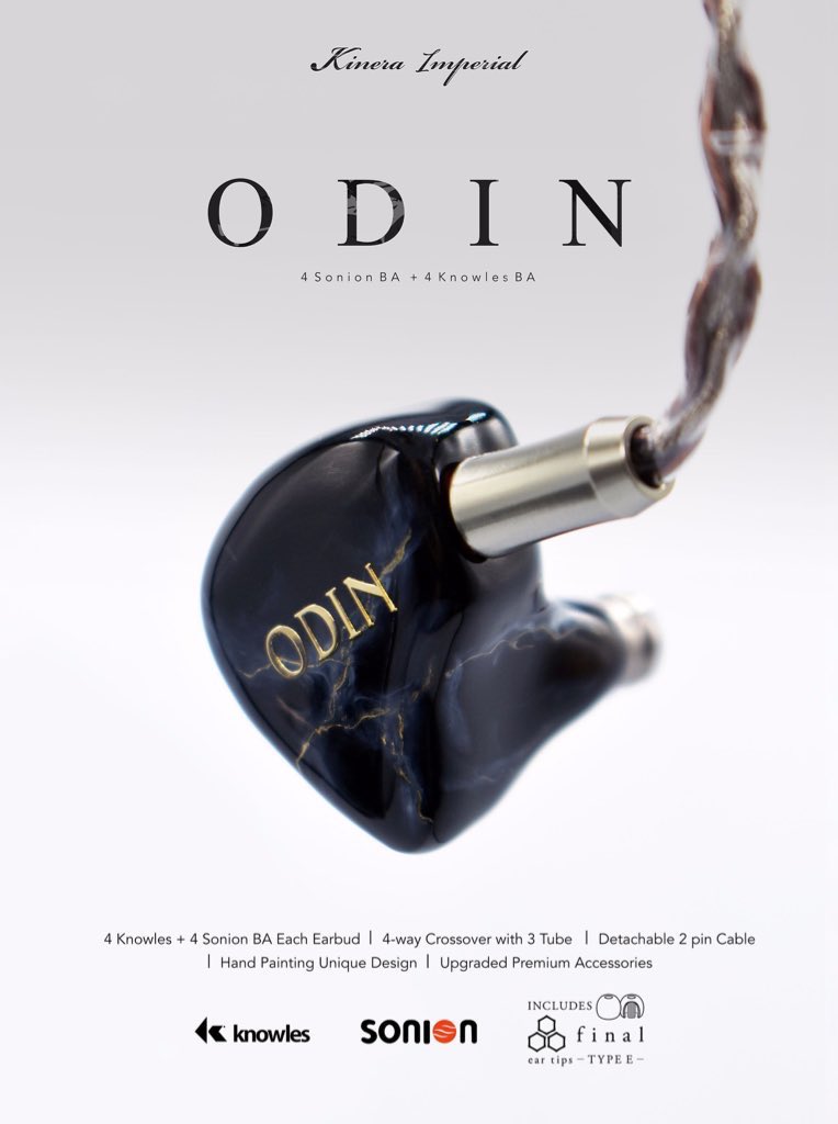 kinera_imperial's tweet photo. 好評発売中

Kinera Imperial ODIN
KineraのハイエンドラインKinera Imperial（キネラインペリアル） 8BAフラッグシップ ODIN
Sonion社製4BA+Knowles社製4BAのトータル8BA　バランスドアーマチュアフラッグシップIEM

#kinera #kineraImperial #ODIN #8BA

https://t.co/NKwqrjTCq8 https://t.co/TM9tUqDkcS