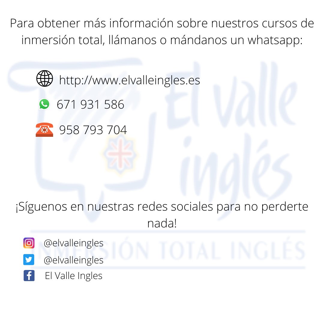 elvalleingles's tweet photo. ¡Ven a aprender inglés con tus amigos gracias a nuestros profesores nativos! Preparaos para sacaros un certificado de idiomas o para vuestro futuro laboral gracias a nuestros programas de inmersión total en inglés!

Para obtener más información contacta con nosotros https://t.co/ySCpZ8BjNu