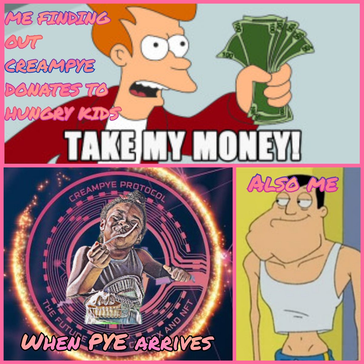 EstateXMooner's tweet photo. Spent all my savings
YOLO
#ilovepye #pye #creampye #pie #kids #DONATE #charity #token #coin #blockchain #foreverchain #100x #1000x #bullish #money #earlyinvestor #pyeday #pyedayfriday
@creampyetoken @CreamPyeGuy @sooooosaucy @BillSpata @GFAM2021 @Richkiss20 @SpencerPaizley https://t.co/3o820Mbu1D