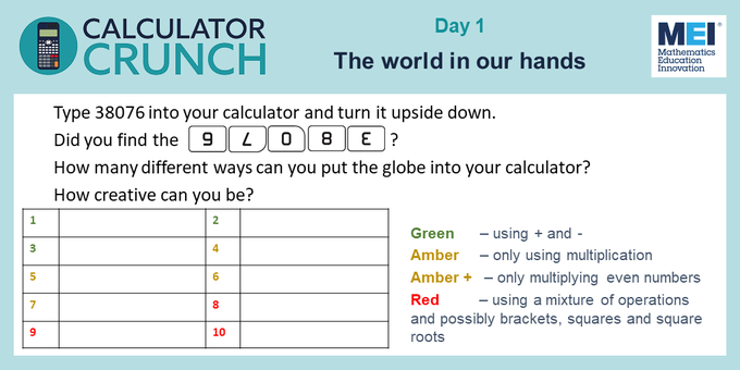 AlisonHopperMEI's tweet photo. It's great to see tweets already about @MEIMaths #CalculatorCrunch. If you are looking for more then check out the linked #GetCalculating lessons for #Year6 https://t.co/pzOPN60xJE (Summer Pack) and #Year7 https://t.co/rPCjvrXJ7O https://t.co/LHlxKtQgdc
