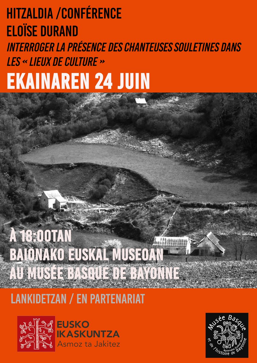 EIparralde's tweet photo. Les conférences reprennent cette semaine! Rendez-vous jeudi à 18h au Musée basque de Bayonne pour écouter Eloise Durand #muséebasque @EIparralde #euskoikaskuntza #xiberokokantariak https://t.co/D8lNJ1rD8c