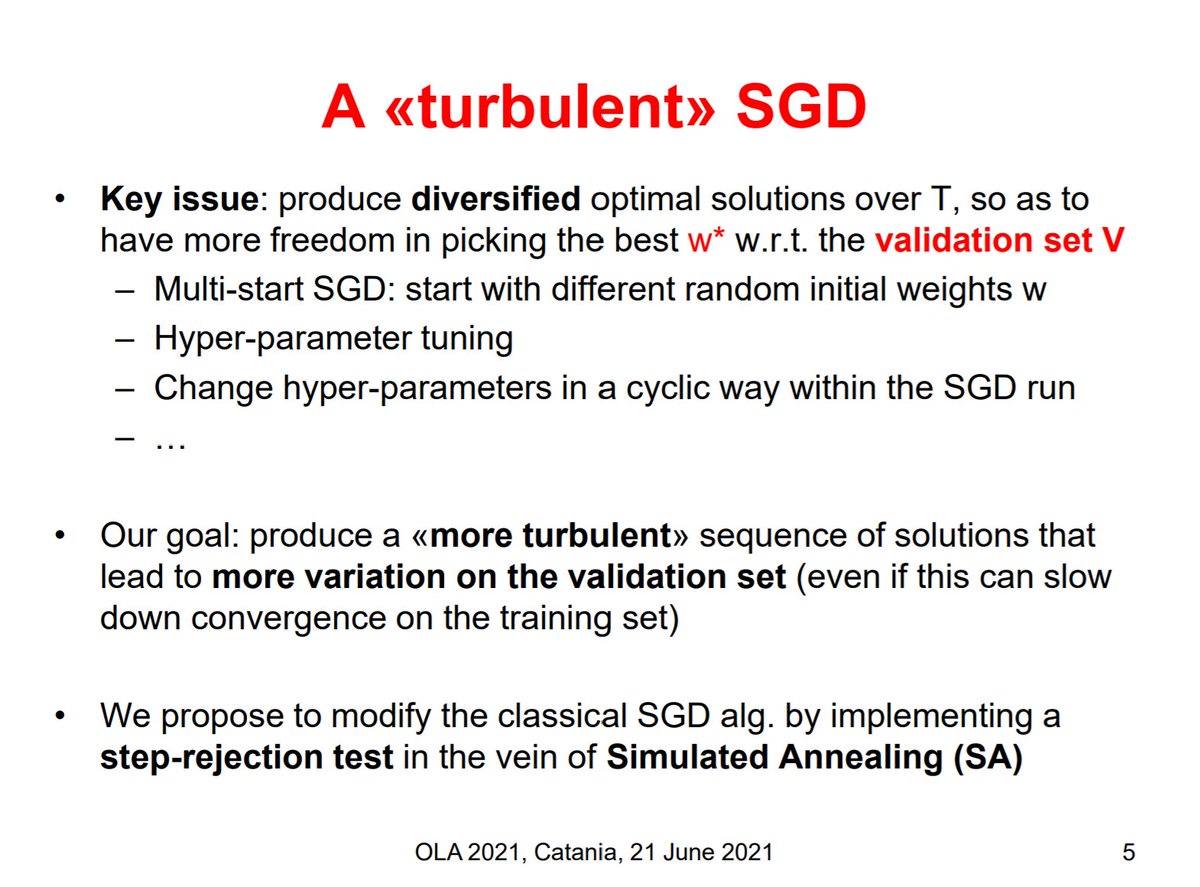 MFischetti's tweet image. I argue that training in #DeepLearning is not &quot;just a (deterministic) optimization problem&quot; in my talk at OLA2021, where a #turbulentSGD implementation is described #orms #ML #SGD w. @StringherM 

dei.unipd.it/~fisch/papers/…

researchgate.net/publication/33…