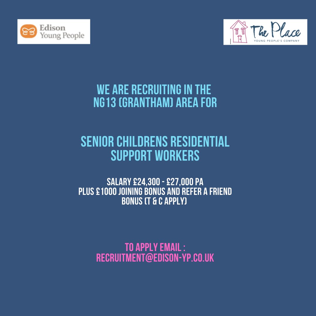 EdisonPeople's tweet image. #Hiring #Vacancies #Jobs #ChildrensCare #JobsInNottinghamshire #JobsInLincolnshire #JobsInGrantham #SocialCare #SeniorSupportWorker #SocialCareJobs #EdisonYoungPeople #WorkWithKids