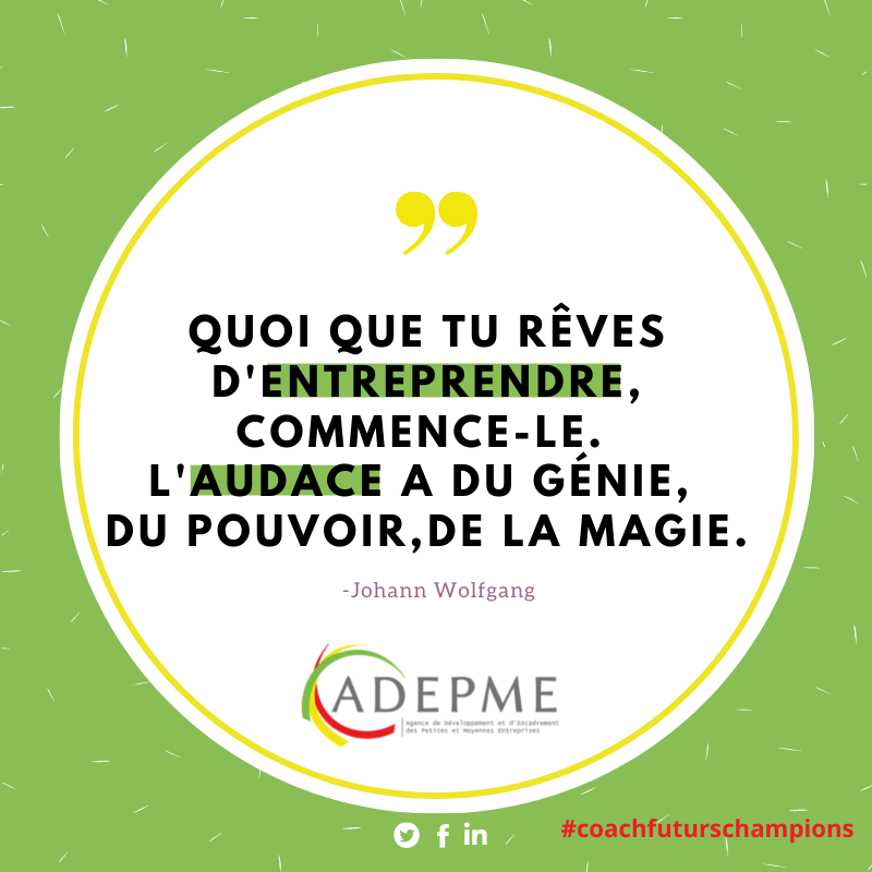 Adepme's tweet photo. «𝗤𝘂𝗼𝗶 𝗾𝘂𝗲 𝘁𝘂 𝗿𝗲̂𝘃𝗲𝘀 𝗱'𝗲𝗻𝘁𝗿𝗲𝗽𝗿𝗲𝗻𝗱𝗿𝗲, 𝗰𝗼𝗺𝗺𝗲𝗻𝗰𝗲-𝗹𝗲.
 𝗟'𝗮𝘂𝗱𝗮𝗰𝗲 𝗮 𝗱𝘂 𝗴𝗲́𝗻𝗶𝗲, 𝗱𝘂 𝗽𝗼𝘂𝘃𝗼𝗶𝗿, 𝗱𝗲 𝗹𝗮 𝗺𝗮𝗴𝗶𝗲.»

Avec de l’#audace, vous pouvez tout #entreprendre.😊
  Bon début de semaine.👊

#adepme #coachfuturschampions https://t.co/fU3e0gZGer