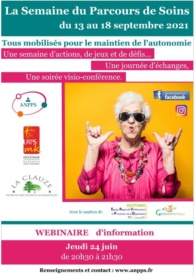 📌Rendez-vous Jeudi 24 Juin de 20h30 à 21h30!

Vous êtes professionnel intervenant auprès des séniors, en milieu sanitaire, médico-social ou soins de ville.

💡Toutes les infos sur: anpps.fr et parcoursdesoins@gmail.com