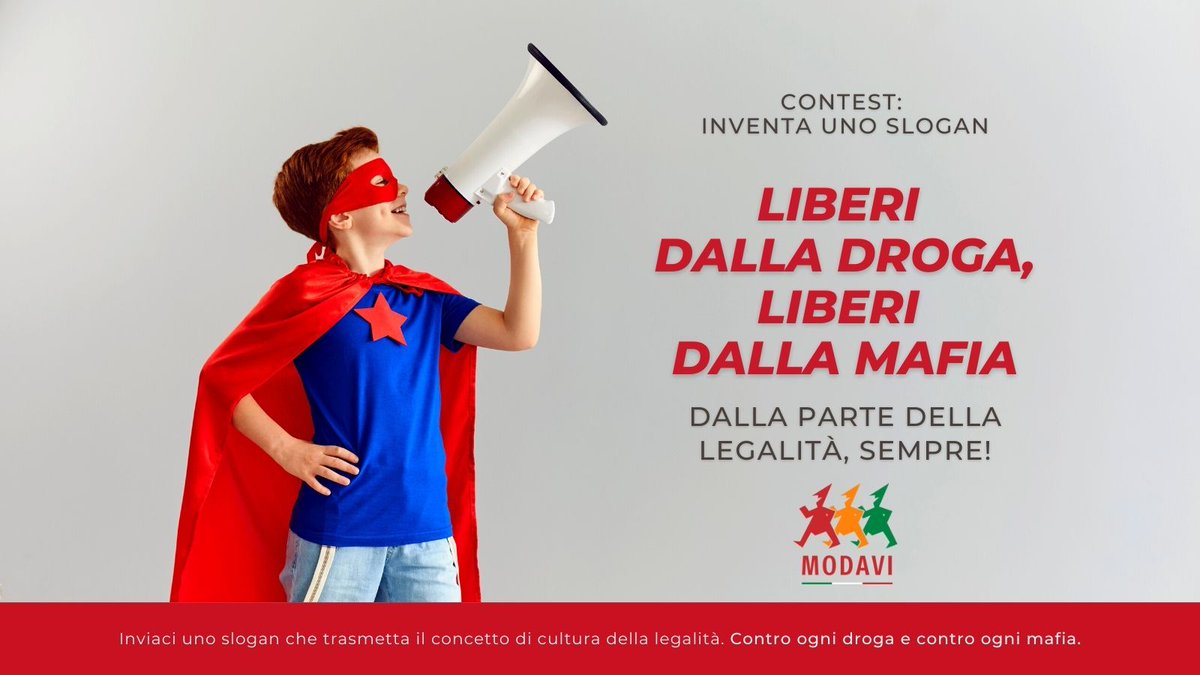ModaviOnlus's tweet photo. Ultimi giorni per vincere una cultural box del valore di 200 euro.
Inventa uno slogan che promuova la legalità e la lotta alla droga e invialo a contest@modavi.it.
.
#modavi #26giugno https://t.co/R4ZyLvYlV0