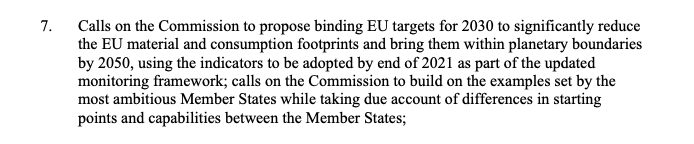 jasonhickel's tweet photo. This is big. The European Parliament has called for *binding targets* to reduce the EU's resource use by 2030, and to bring it back within planetary boundaries by 2050. If implemented, this would be one of the most progressive environmental policies yet. https://t.co/w39iktZczR https://t.co/rkWjpkp3s0