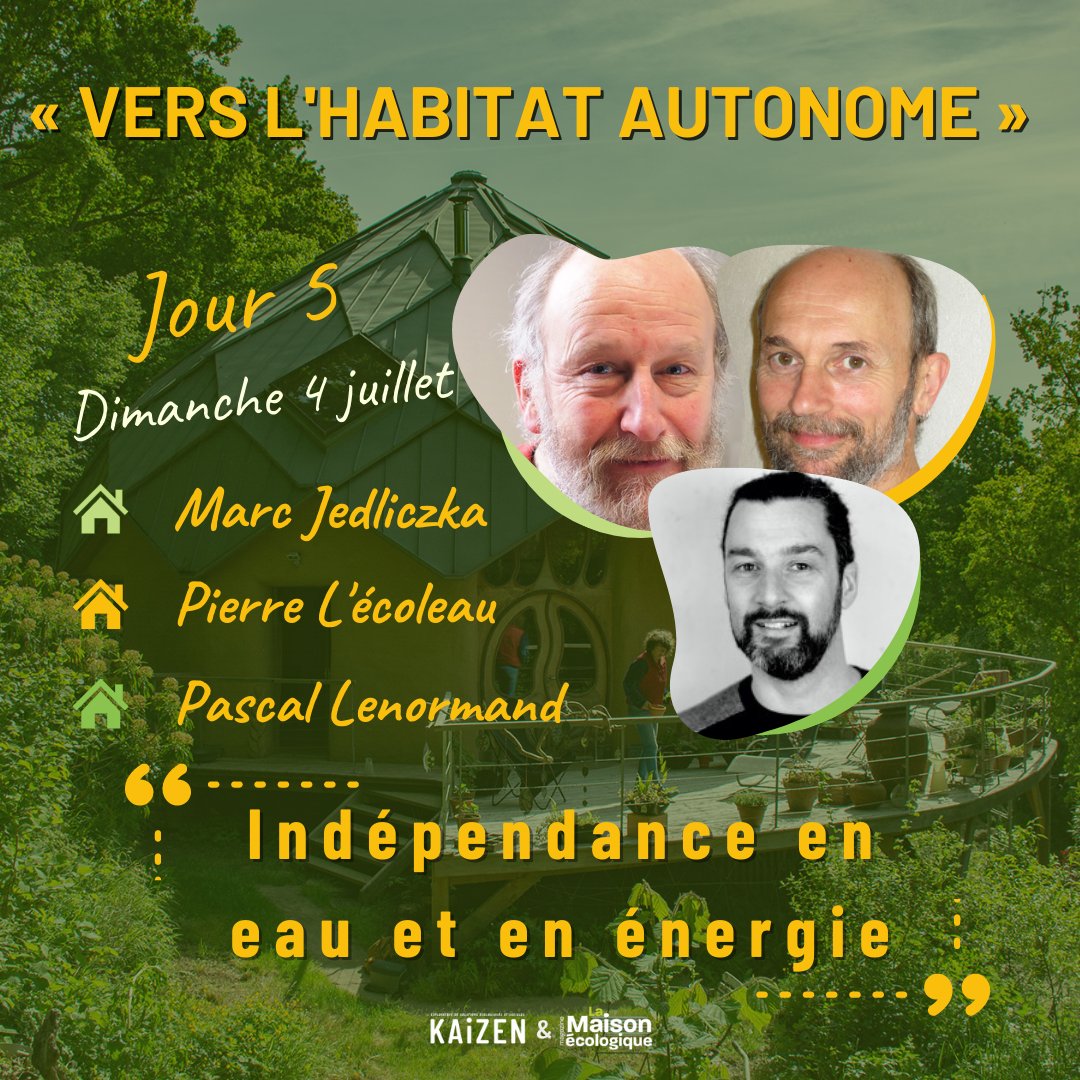 Marc Jedliczka, Pascal Lenormand, Pierre L'écoleau parleront dans notre sommet "#habitatautonome " en partenariat avec <a href="/LMEmag/">LaMaisonEcologique</a> d' "indépendance en eau et en énergie".

Inscrivez-vous gratuitement sur : bit.ly/sommet-habitat…

#autonomous #ecology #habitat #independence #Energie