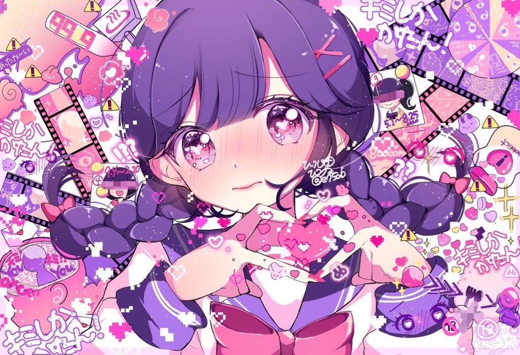 1girl phone pink eyes black hair cellphone twintails bow  illustration images
