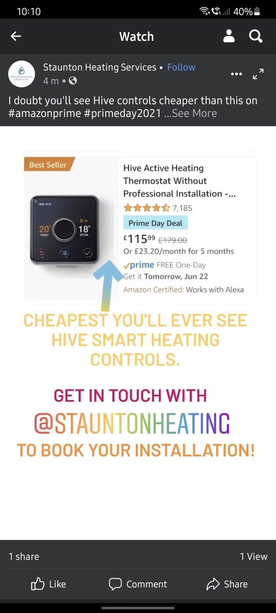 StauntonHeating's tweet photo. I doubt you'll see Hive controls cheaper than this #amazonprime #primeday2021 deal!

Purchase your #hive controls from Amazon, then contact us at Staunton Heating Services for a quote to install, with appointments to suit you.

#Surrey #heating #boiler
#smartcontrols https://t.co/oW1oWsd1iB