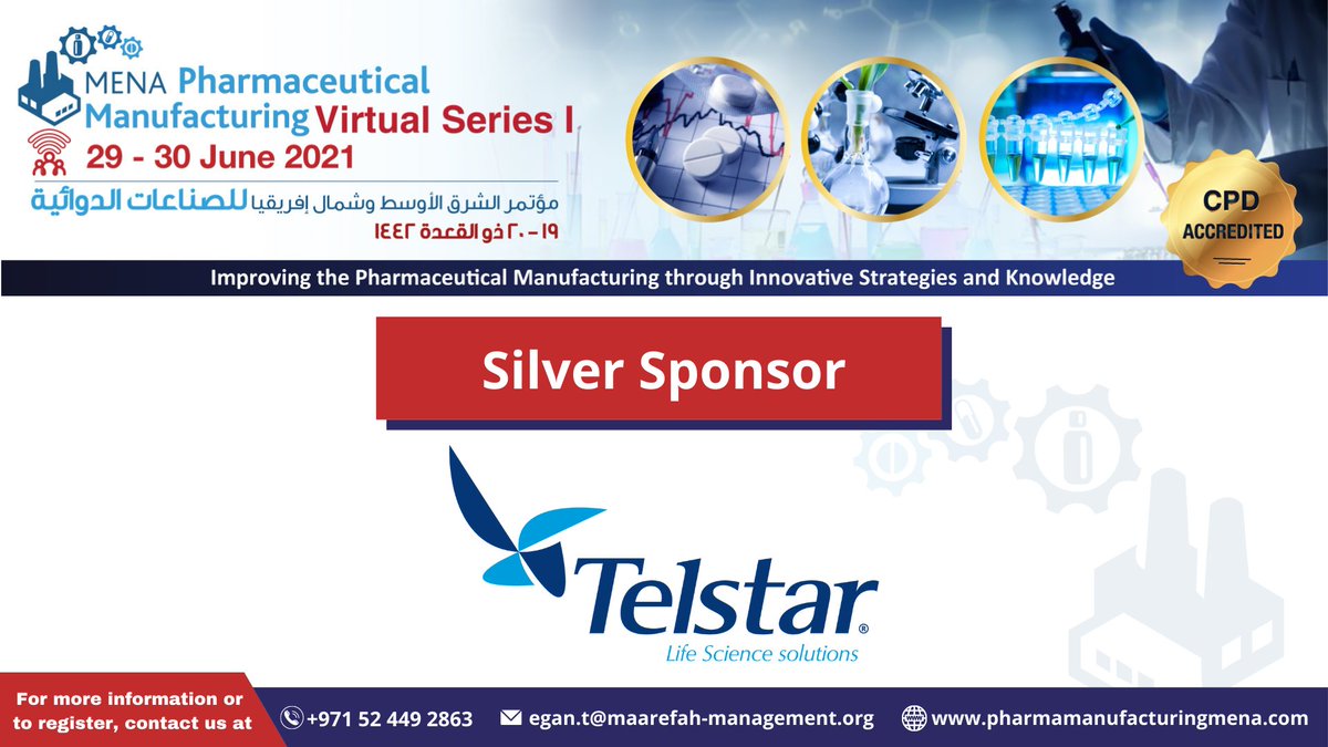 Pharma_Mfg's tweet photo. Join us as we welcome Telstar as the Silver Sponsor of the MENA Pharma Manufacturing Virtual Series I, on 29-30 June. 

Register Now: https://t.co/zQO6dZvmaO

#Serialization #NovelTechnology #OpenInnovation #Biosimilars #DigitalTransformation #Bioequivalence #PharmaTechnology https://t.co/ZCJn3YLPFO