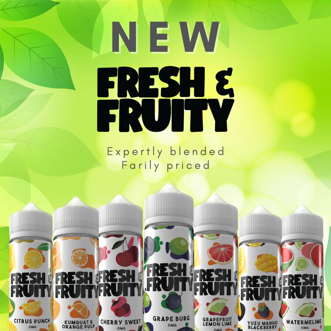 vapeorders's tweet photo. New Arrival! Fresh &amp; Fruity vape juice is a New range of seven amazing fruity vape flavours. Each flavour is a complex blend of fruits combinations that will leave you wanting more. Available in 100ml shortfills. View the range at https://t.co/sMQnihct9P https://t.co/TUbpmmuC5L