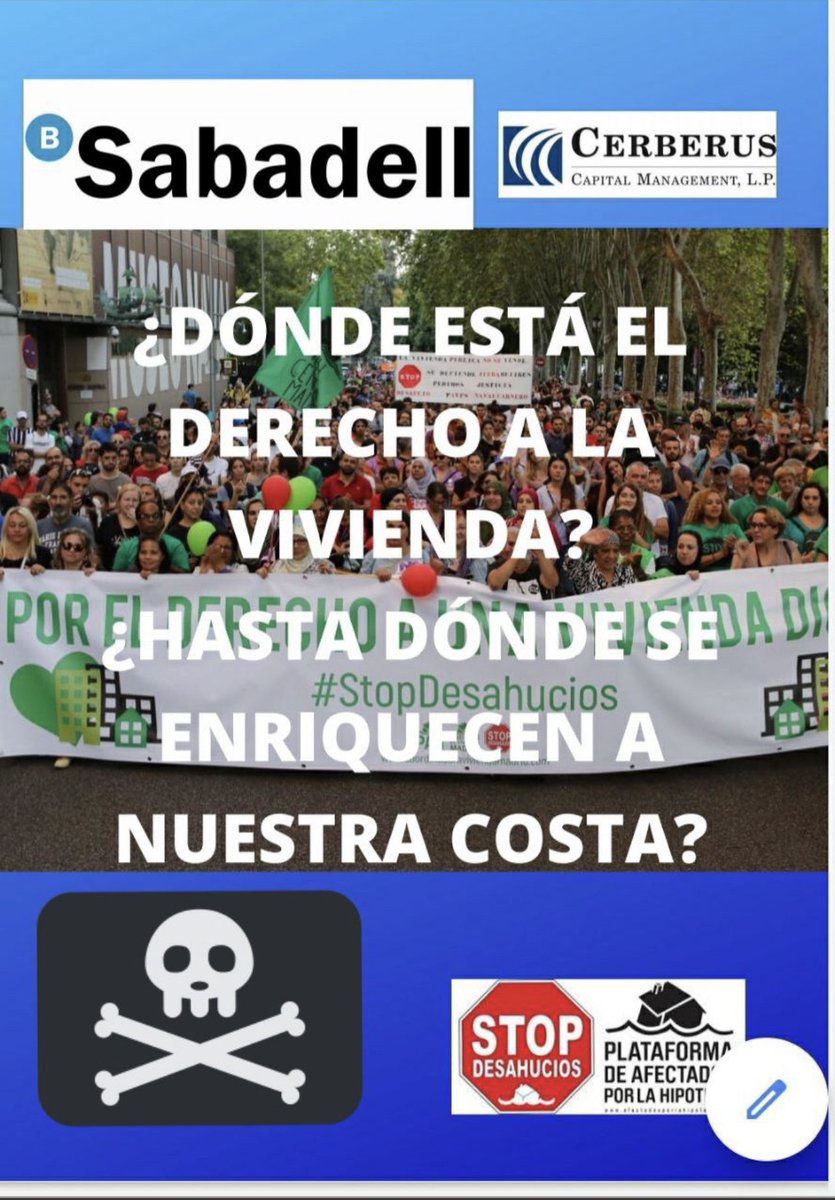 PAHMadrid's tweet photo. Múltiples sociedades escondidas tras del fondo inversionista  CERBERUS  @CerberusCapital, compran paquetes de viviendas a @BancoSabadell, @bancosantander y @bbva 
 subrogando y forzando al desahucio a familias con contrato previo de alquiler.
#GuerraACerberus por nuestras🏠 https://t.co/JD6QgmPCWS