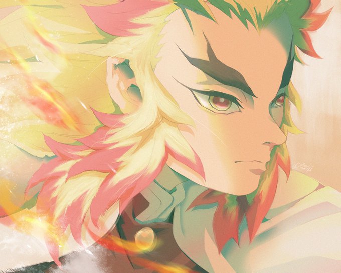 CC ChangさんがTwitterに投稿した煉獄杏寿郎(鬼滅の刃)のイラスト。