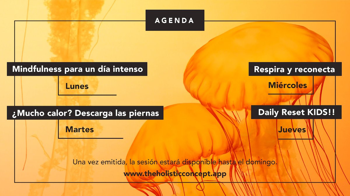 theholisticconcept.app/directos
¡Novedades en los Daily Reset! los vestimos de verano para guiarte desde el jardín, la piscina y bajo el sol. Más expertos invitados con prácticas exprés y además, sesiones especiales para niños, ¡no queremos dejarnos a nadie fuera! ¿Te apuntas?