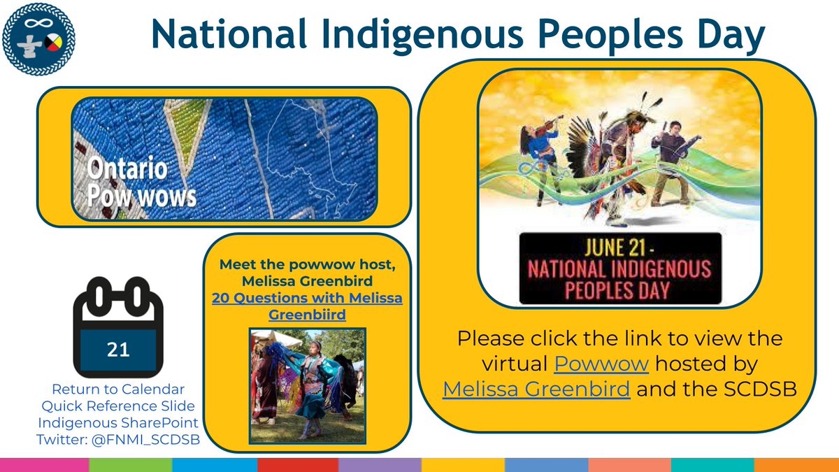 jmillerEDU's tweet photo. Today is National Indigenous Peoples Day. Please visit our calendar or website to participate in the virtual Pow wow! @FNMI_SCDSB https://t.co/3gCnJsBCvu https://t.co/75UiNXu6Be