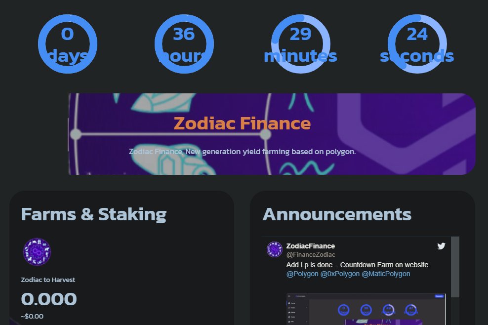 LuaScrypto's tweet image. NEW POLYGON  FARM ZODIAC Finance
REALY EARLY
36h before farming launch

12zodiacfinance.com

Supply Minted : 100 ZODIAC

#DeFi #YieldFarming #Polygon #airdrop #matic #yieldfarm #Polywhale $CRV $WETH $WETH $USDT $USDC