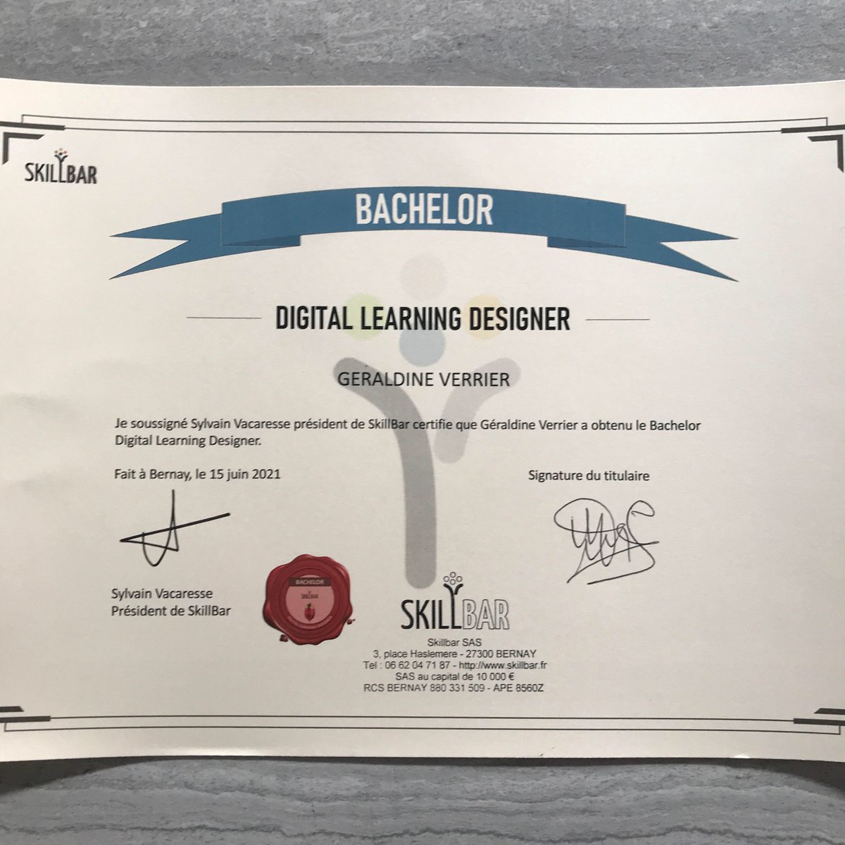 GVerrier974's tweet photo. Ça y est ! Mon #diplome #bachelor #digital #learning #designer 🎉 Une très belle aventure formative ! #skillbar #dld 🏆🏅🥂😃 https://t.co/lUqNqmI0EB