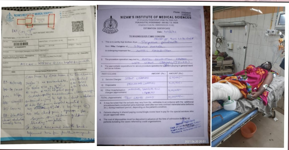 srinivasaluval1's tweet photo. @KTRTRS @trsharish @RaoKavitha @trspartyonline Sir Please save my friend Prashanth who met with an accident ,he was admitted in NIMS and without immediate surgery(Aortic Dissection Repair with Stent) he will not survive. Pls try to respond at the earliest. Please #save_prashanth https://t.co/opSrRIptWH