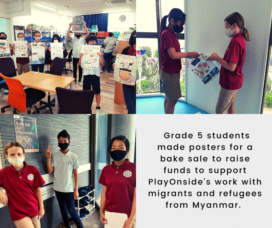 HiaOkinawa's tweet photo. On June 4th, Grade 5 Ss held a bake sale to raise money for @playonside - an NGO that supports Burmese migrants and refugees living along with the Thai-Burmese border @The_IPC @FW_Education @SDGsInSchools Thanks to everyone who supported this  #authentic learning experience! https://t.co/JpBXItC8Hp