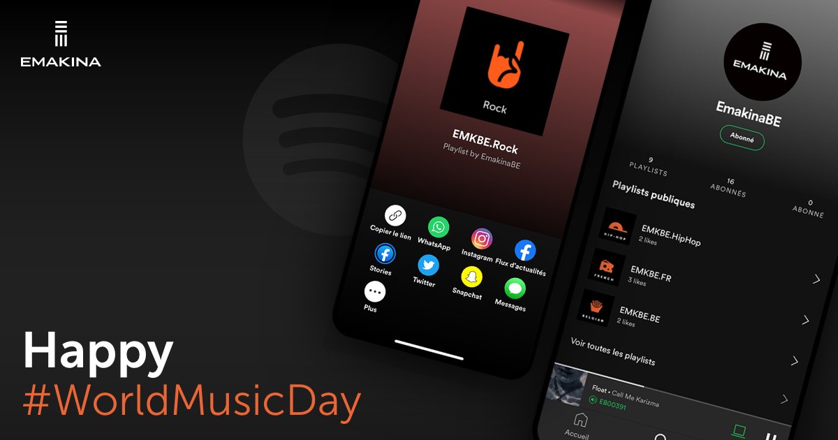 emakinaBE's tweet photo. 🎵 Music helps us escape. Ring in the weekend. Work out harder and faster! Calms our nerves and lifts our spirits. Here at #theuseragency, we are BIG into music – give us a follow @EmakinaBE on Spotify - https://t.co/oo2YReInYJ - to see what's rocking in our 🎧!  😎 🤘 🎷 🎤🛹 https://t.co/sPk0ZXHk0t