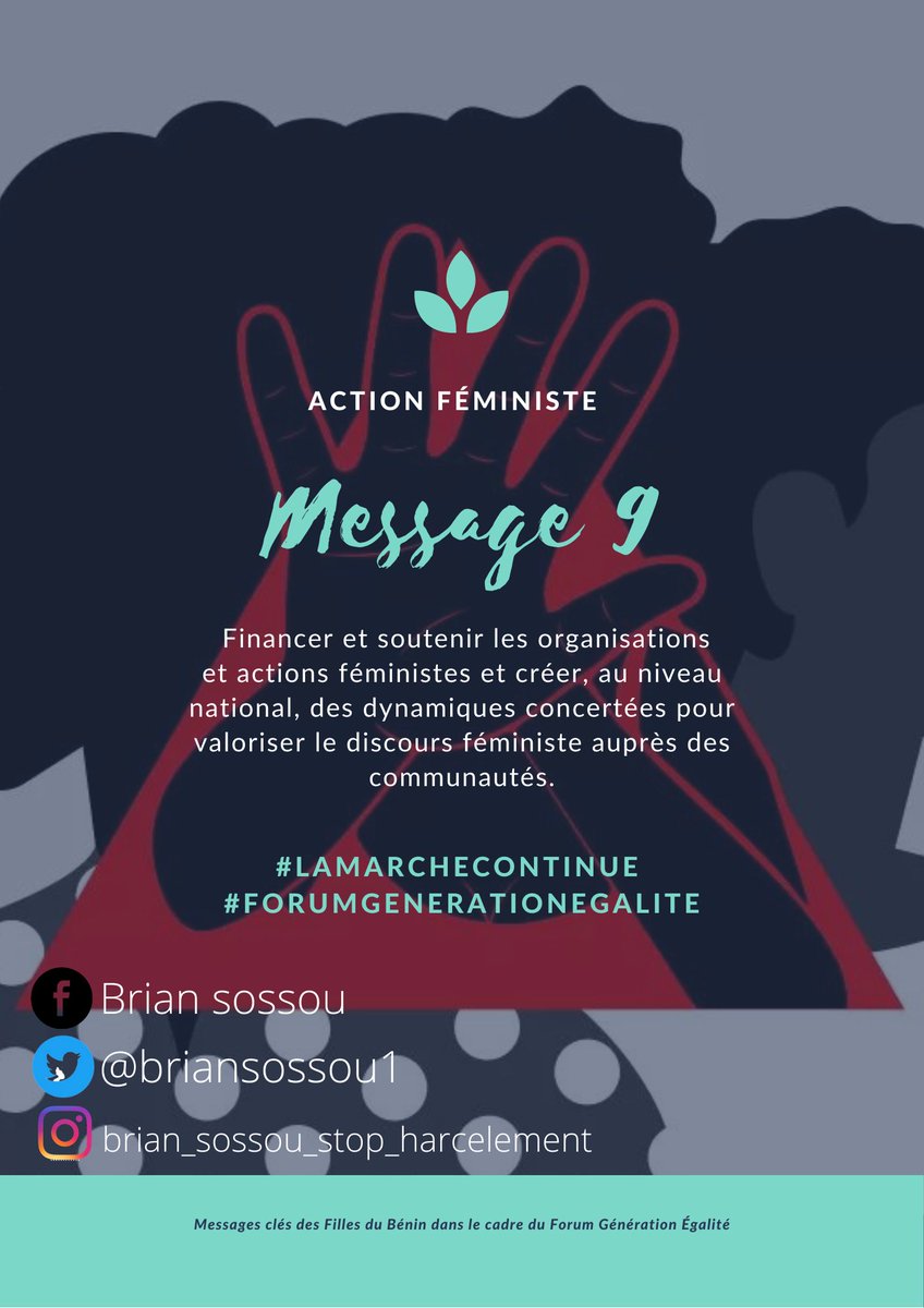 𝗠𝗲𝘀𝘀𝗮𝗴𝗲𝘀 𝗰𝗹𝗲́𝘀 𝗱𝗲𝘀 𝗙𝗶𝗹𝗹𝗲𝘀 𝗱𝘂 𝗕𝗲́𝗻𝗶𝗻 🇧🇯🇧🇯🇧🇯 𝗱𝗮𝗻𝘀 𝗹𝗲 𝗰𝗮𝗱𝗿𝗲 𝗱𝘂 𝗙𝗼𝗿𝘂𝗺 𝗚𝗲́𝗻𝗲́𝗿𝗮𝘁𝗶𝗼𝗻 𝗘́𝗴𝗮𝗹𝗶𝘁𝗲́ 

𝗠𝗲𝘀𝘀𝗮𝗴𝗲 𝟵

#H1000FGE #LaMarcheContinue #NosVoixComptent #GénérationÉgalité #Égalitéonagit #GenerationEquality