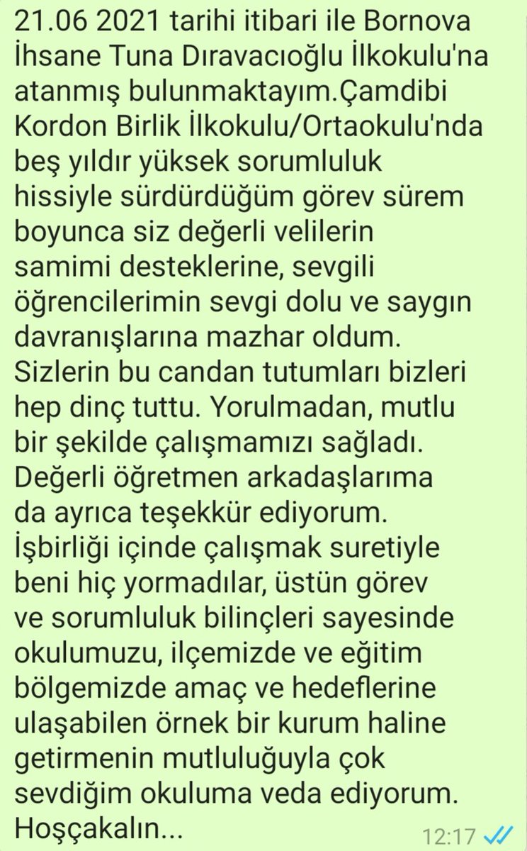 OKUL MÜDÜRÜMÜZ YUSUF GÖÇLİ’NİN VEDA  MESAJI