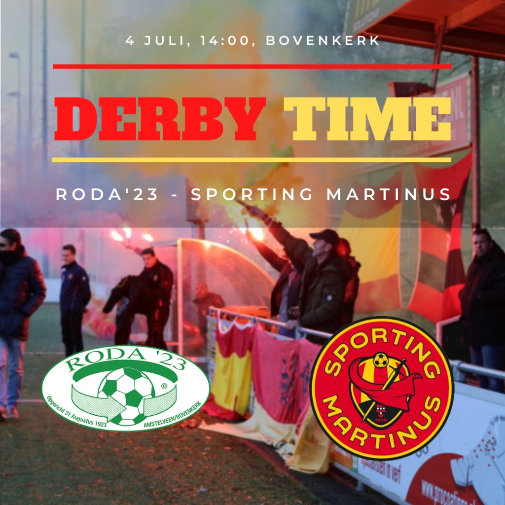 ZONDAG 4 JULI = DERBY DAY ⏳🔥

Eindelijk zijn toeschouwers weer welkom langs de lijn. En die schotelen we gelijk een absolute kraker voor: 🟢⚪️ - 🔴🟡

Zet ‘m in je agenda en kom onze roodgele leeuwen steunen in Bovenkerk! <a href="/RODA23Bovenkerk/">r.k.s.v. RODA '23</a> #rodmar #derby