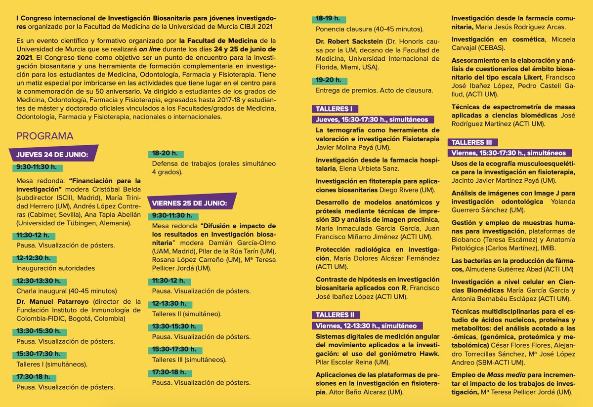 📅 Esta semana celebramos el I Congreso Internacional al de Investigación Biosanitaria para Jóvenes Investigadores.

👉 Apúntate los días 24 y 25 de junio de 2021 👈 <a href="/FFIS_CARM/">Fundación FFIS</a> <a href="/UMU/">Universidad Murcia</a> <a href="/Medicina_UMU/">Facultad de Medicina UMU</a> 

📢Más información:
imib.es/ServletDocumen…