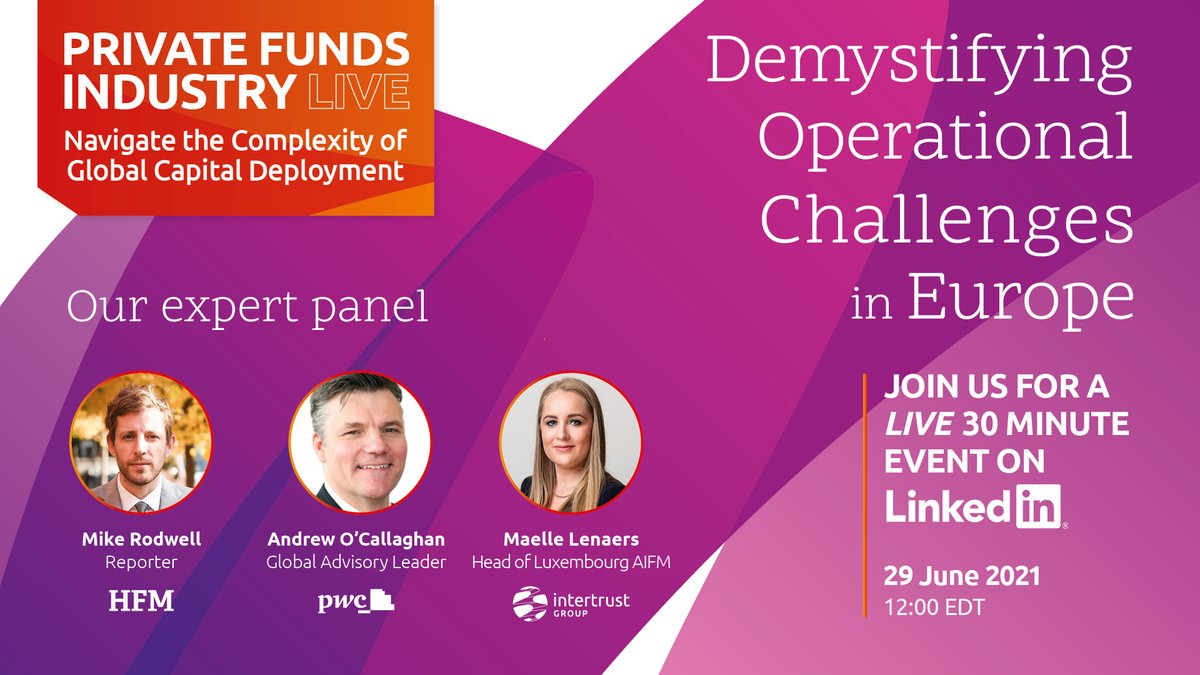 During our LinkedIn Live Event on 29 June, our industry expert panel will be discussing the operational challenges of running a private capital fund in Europe.
 
Register for the event now:

linkedin.com/events/6807710…

#PrivateFundsIndustryLIVE #MorePowerToYou