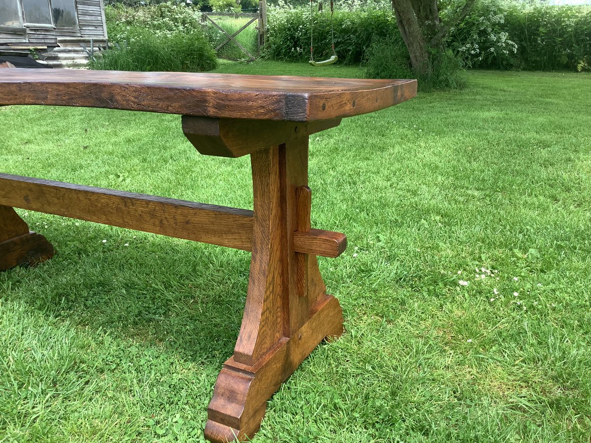 I recently made this table using reclaimed oak for the base and a single reclaimed elm plank for the top. Although this is a small table it will seat six people and is ideal for a small cottage kitchen #taverntable #countryfurniture #trestletable #Handmade