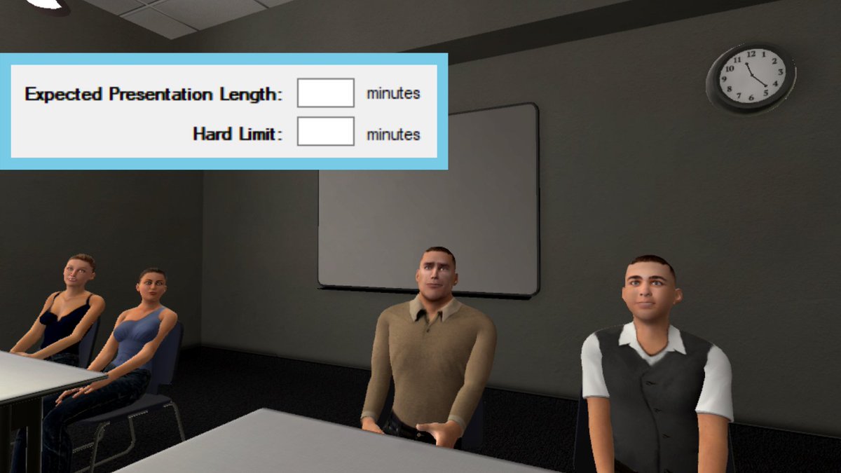 VirtualOrator's tweet photo. Do you have a presentation with a rigid time limit?
Train with our "Hard Time Limit" feature. Never lose track of time again.
#VOfeatures #virtualorator #VRtraining #learningandDevelopment #publicspeaking #VR #virtualreality #tech #edutech #education #indiedev https://t.co/C2DaeKyWog