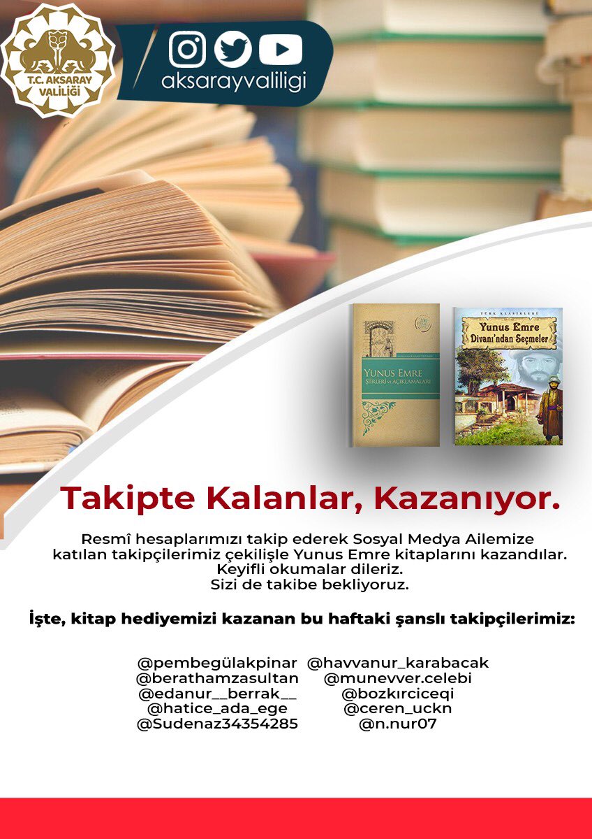 KitapAksaray's tweet photo. Şanslı takipçilerimizin iletişim bilgilerini dm den bekliyoruz. Keyifli okumalar https://t.co/0B3sMq3B6X