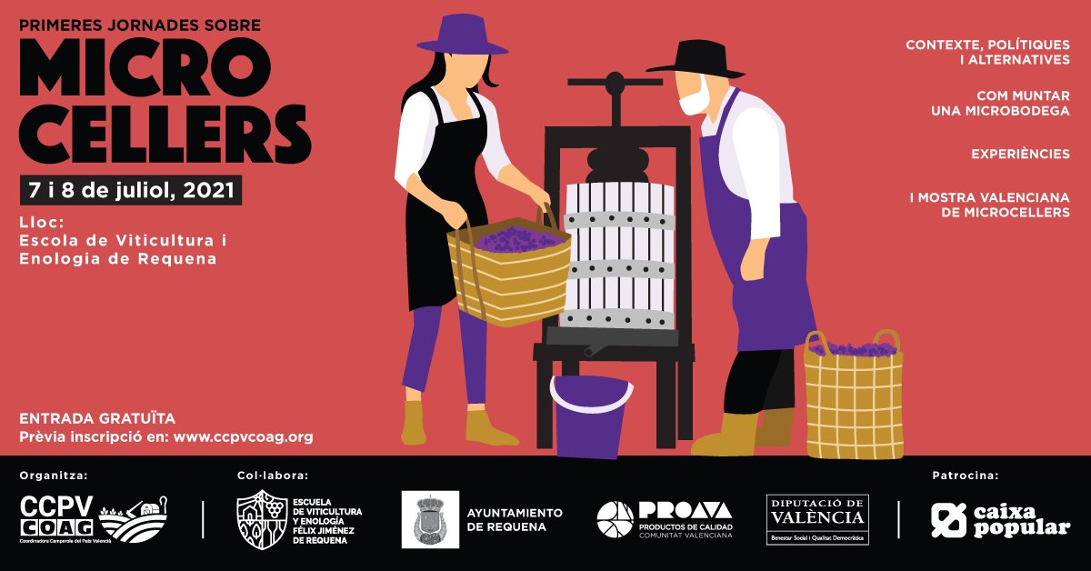 CCPVCOAG's tweet photo. Si estàs pensant en llançar🚀 un projecte de #microceller o vols portar el teu microceller a un altre nivell📈 aquestes jornades t'interessen
📅 7 i 8 de juliol
📌Escola de Viticultura i Enologia de Requena
✍️Registre gratuït
👉 https://t.co/4KB6rndzVb https://t.co/j3At9Yy1sa
