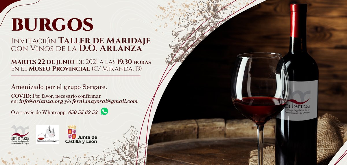 Denominación de Origen Arlanza (@doarlanza1) on Twitter photo Mañana martes👉 22 de junio👈hemos organizado un taller de #maridaje con vinos de #denominaciondeorigenarlanza con el sumiller Fernando Mayoral 🍷🍷🍷colaboran la <a href="/jcyl/">Junta de Castilla y León</a> <a href="/FEDHostBurgos/">Federación Hostelería Burgos</a> y <a href="/BurgosASBU/">SumilleresBurgos</a> #vino #viticultura #Arlanza #CastillayLeón #Burgos #denominaciondeorigen Mañana martes👉 22 de junio👈hemos organizado un taller de #maridaje con vinos de #denominaciondeorigenarlanza con el sumiller Fernando Mayoral 🍷🍷🍷colaboran la <a href="/jcyl/">Junta de Castilla y León</a> <a href="/FEDHostBurgos/">Federación Hostelería Burgos</a> y <a href="/BurgosASBU/">SumilleresBurgos</a> #vino #viticultura #Arlanza #CastillayLeón #Burgos #denominaciondeorigen