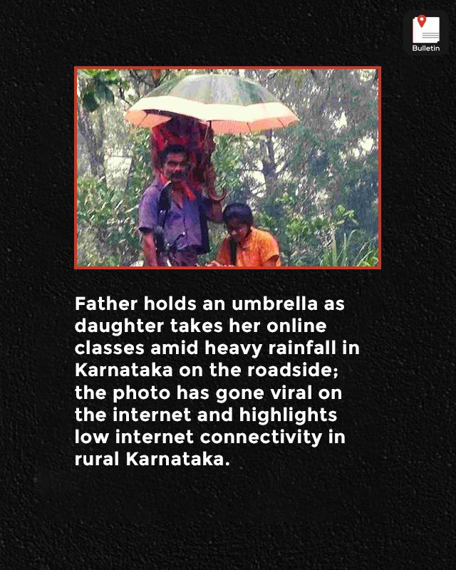 bulletin_eng's tweet photo. Father holds an umbrella for his daughter as she attends her online classes.
.
.
.
.
.
.
#FeedBulletin #DailyBullets  #24x7Bulletin #Bulletin #BulletinCards #BulletSynopsis #NewsUPDATE #Father #Daughter #OnlineClass #Helping #BestFather #roadside #Karnataka #InternetConnectivity https://t.co/uvm6scHhWp