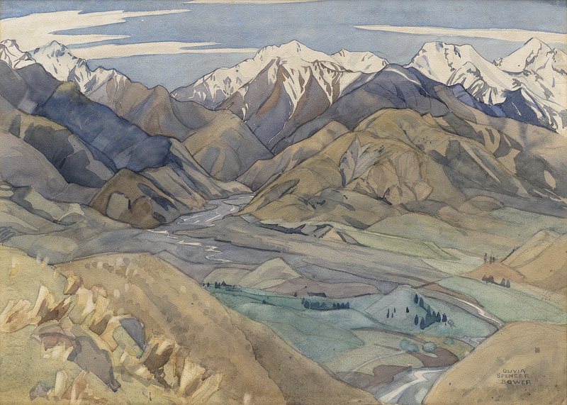 womensart1's tweet image. New Zealand painter Olivia Spencer Bower, Kaikoura Country, 1941, watercolour #WomensArt #shortestday #SouthernHemisphere