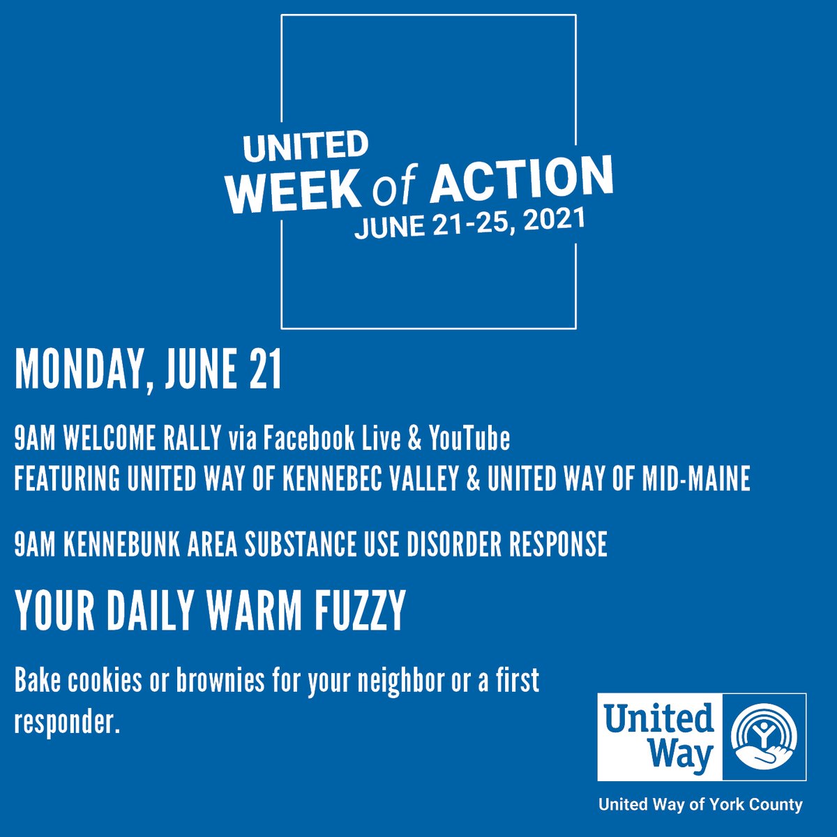 It's here! #WeekofAction starts today. We have two events starting at 9:00 today, a Facebook Live welcome rally and a discussion on the Kennebunk Area Substance Use Disorder Response.

See all of the activities around the state at bddy.me/3j4UyvM.