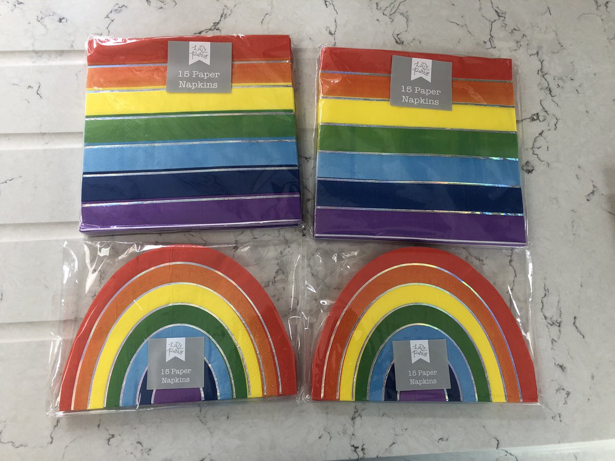 AdBPhD1's tweet photo. In my ever-ongoing quest to become an adult, I decided I needed to provide my dinner guests with serviettes other than the Christmas -themed ones that I normally use throughout the year. What better ones than these rainbow ones! #rainbowflag #Pride2021  #adulting https://t.co/iSUo6wVeMJ