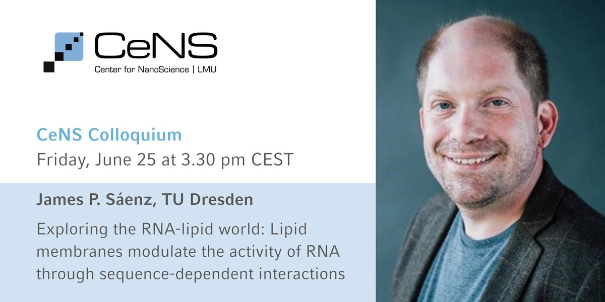This Friday at the CeNS colloquium: <a href="/James_Saenz/">James Saenz</a> <a href="/LabSaenz/">Sáenz Lab</a> on the RNA-lipid world! bit.ly/2TObwnJ