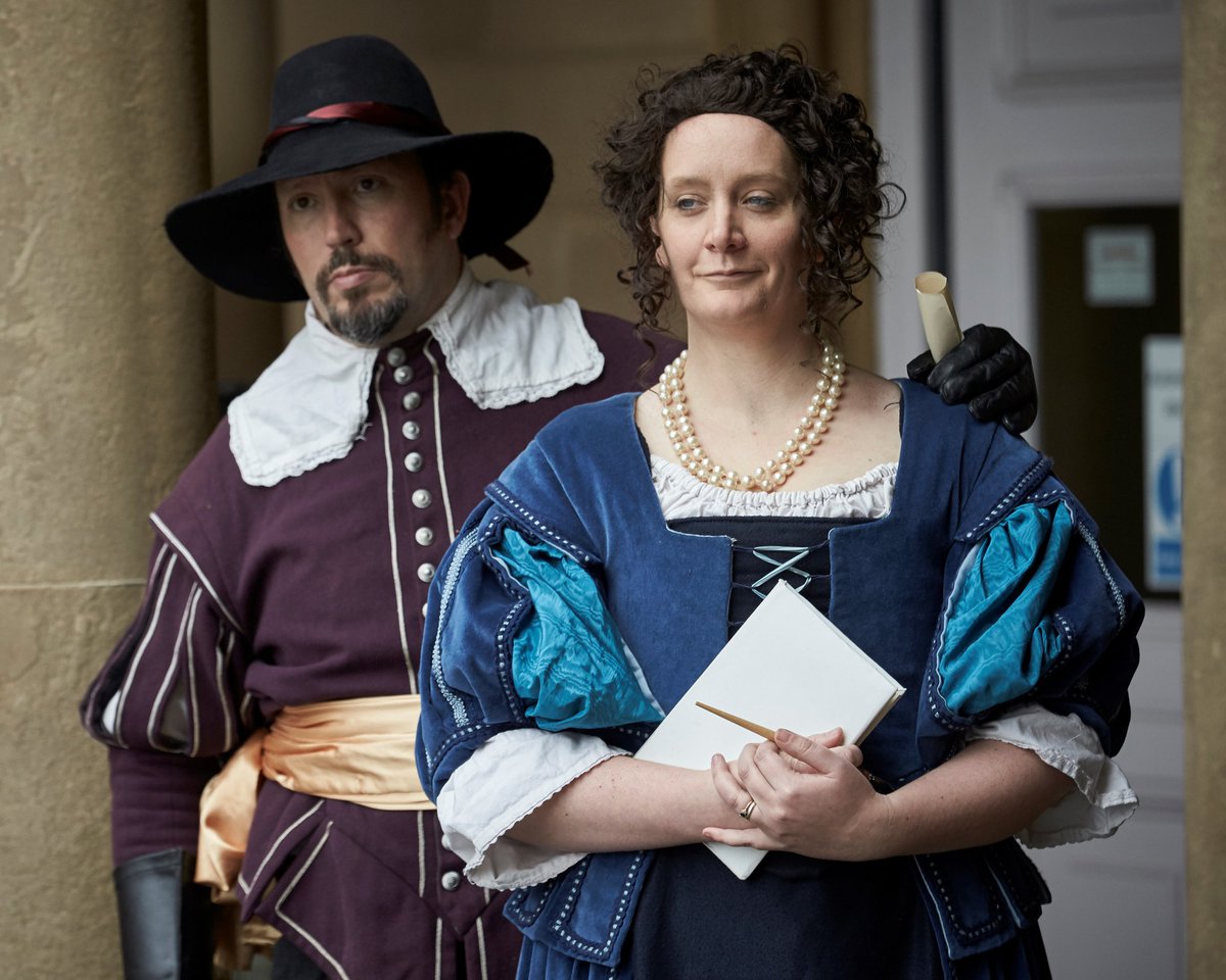 Congratulations to <a href="/NottmCastle/">Nottingham Castle</a> on their re-opening! Here's Andy and Cara as Colonel John and Lucy Hutchinson, residents during the #CivilWar at the HLF funding bid announcement at the start of the long process!