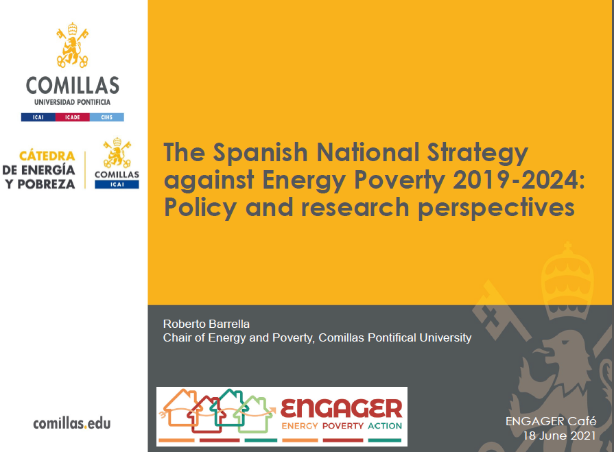 IIT_Comillas's tweet photo. Roberto Barrella, researcher at @IIT_Comillas @Comillas_ICAI @UCOMILLAS, has participated in a @EngagerCOST Café activity with a presentation on the #Spanishstrategy against #energypoverty
#energy #estrategianacional #pobrezaenergética https://t.co/vo2ym3bvVR