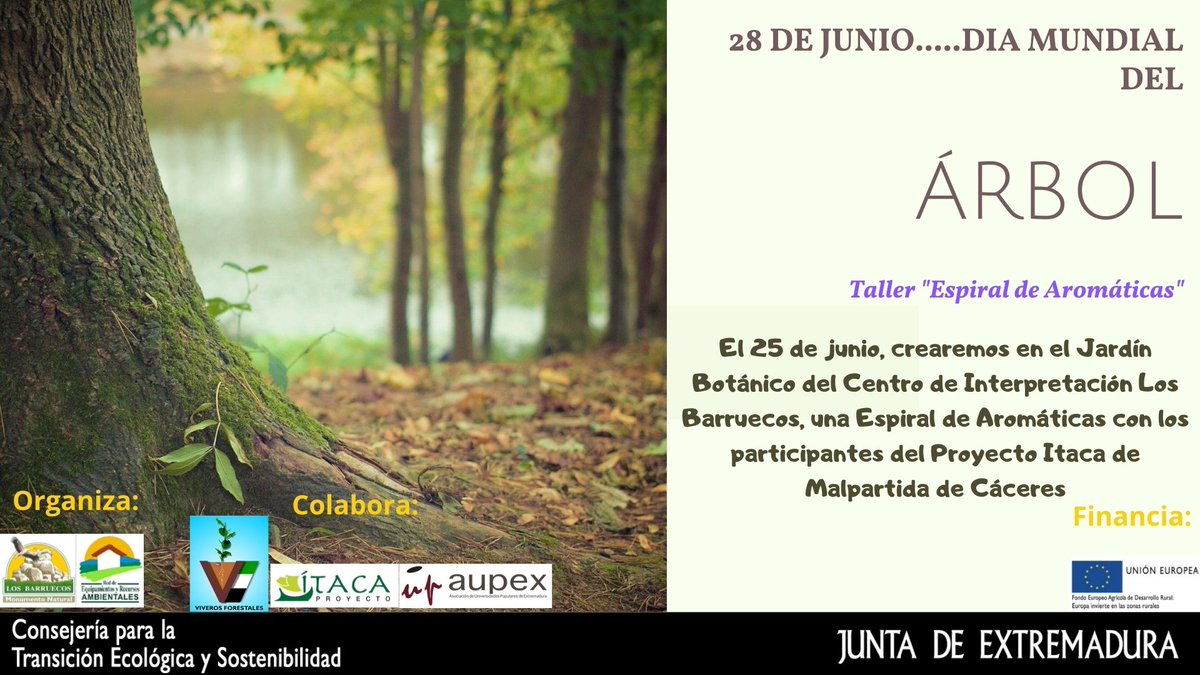 El próximo viernes estaremos con los participantes del Proyecto Itaca de Malpartida de Cáceres celebrando el Día Mundial del Árbol🌳con un taller de espiral de aromáticas en nuestro Jardín Botánico. Daremos color, olor y refugio a muchos seres vivos.
#monumentonaturallosbarruecos