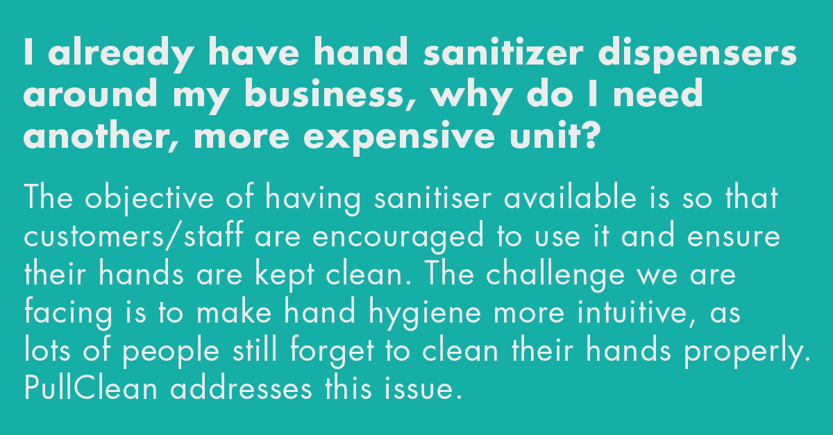 OpenCleanTech's tweet image. Already have sanitisers in place?

Why would you need PullClean? Here’s why…