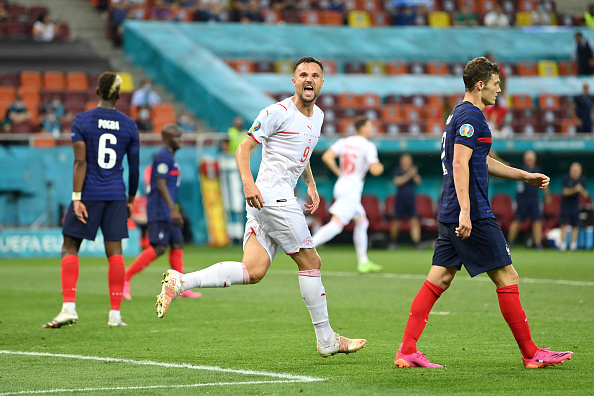Both Spain and France reached exactly a 99.2% win probability when up by 2 goals, according to ESPN's win probability model.

That means that the likelihood of what has transpired today (both teams not winning in 90 minutes) was .0064%.