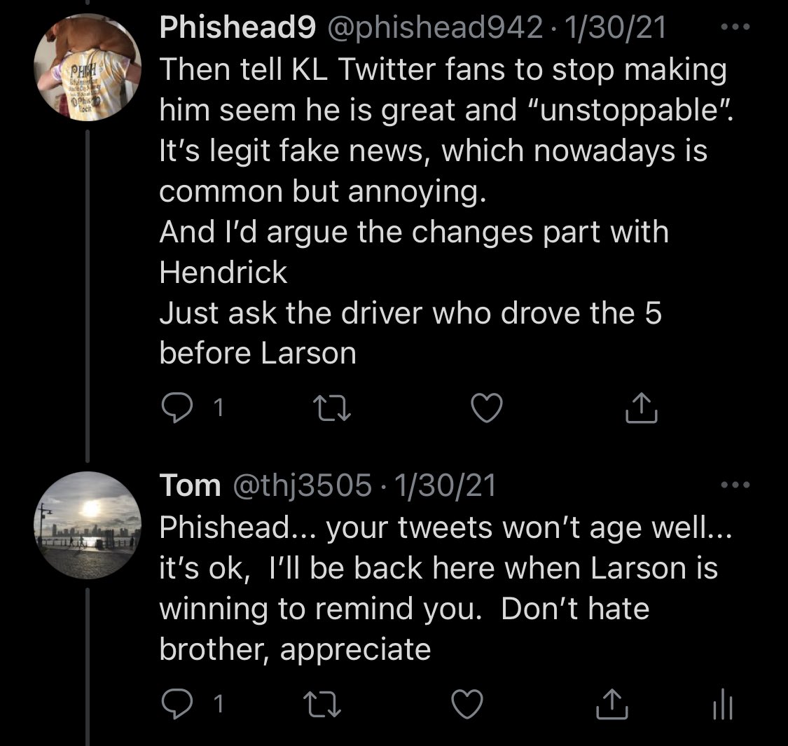 thj3505's tweet photo. @phishead942 @JettMDK I remember you.. seems like the Larson fans were kinda right months ago doesn’t it https://t.co/XltKgwIhAK